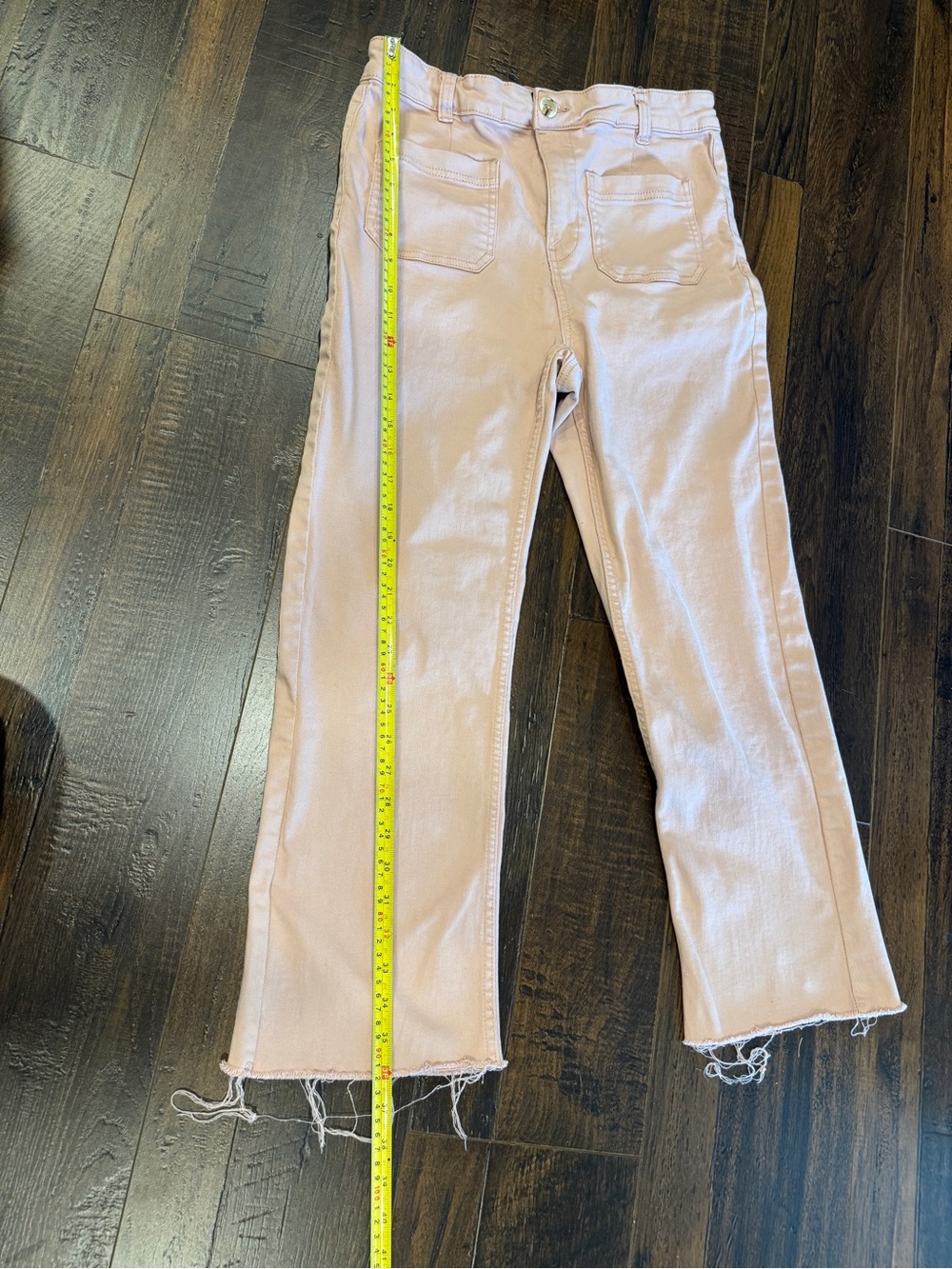 Le Château High Waist Patch Pocket Utility Jeans in Dusty Pink | Raw Hem - Picture 6 of 11